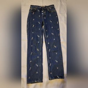 Reformation Jeans Dice Embroidery High Rise Straight Size 25